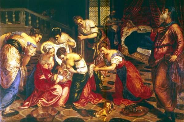 Рождение Иоанна Крестителя.  Картина Я. Тинторетто.  Санкт-Петербург, Эрмитаж.